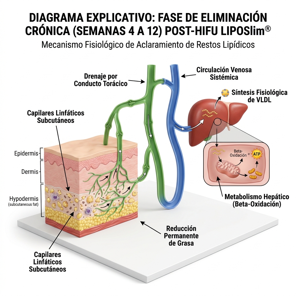 Esquema 3D del transporte linfático de los metabolitos lipídicos hacia el conducto torácico y su procesamiento fisiológico en el hígado.