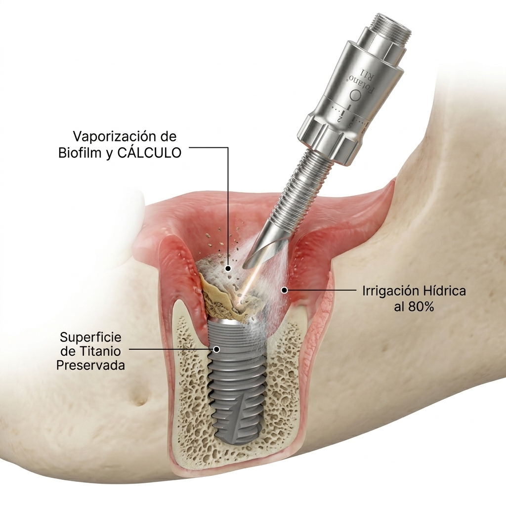 Desbridamiento periimplantario y limpieza de titanio con la pieza de mano R11