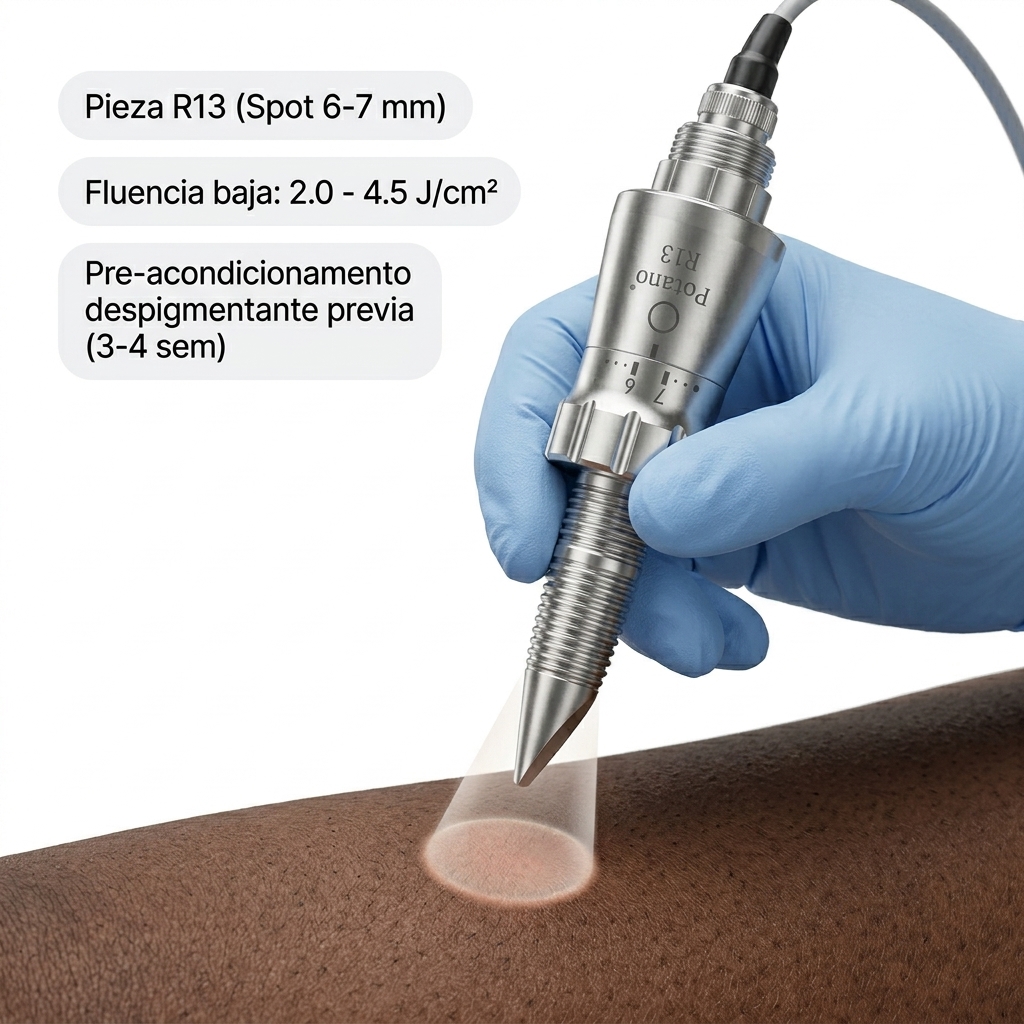 Aplicación del tratamiento en fototipos altos utilizando la pieza de mano R13.